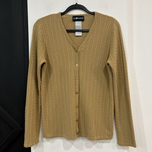 Sag Harbor Sweaters - Sag Harbor Tan Cable Knit Sweater Size Small Button Front Preppy Twee